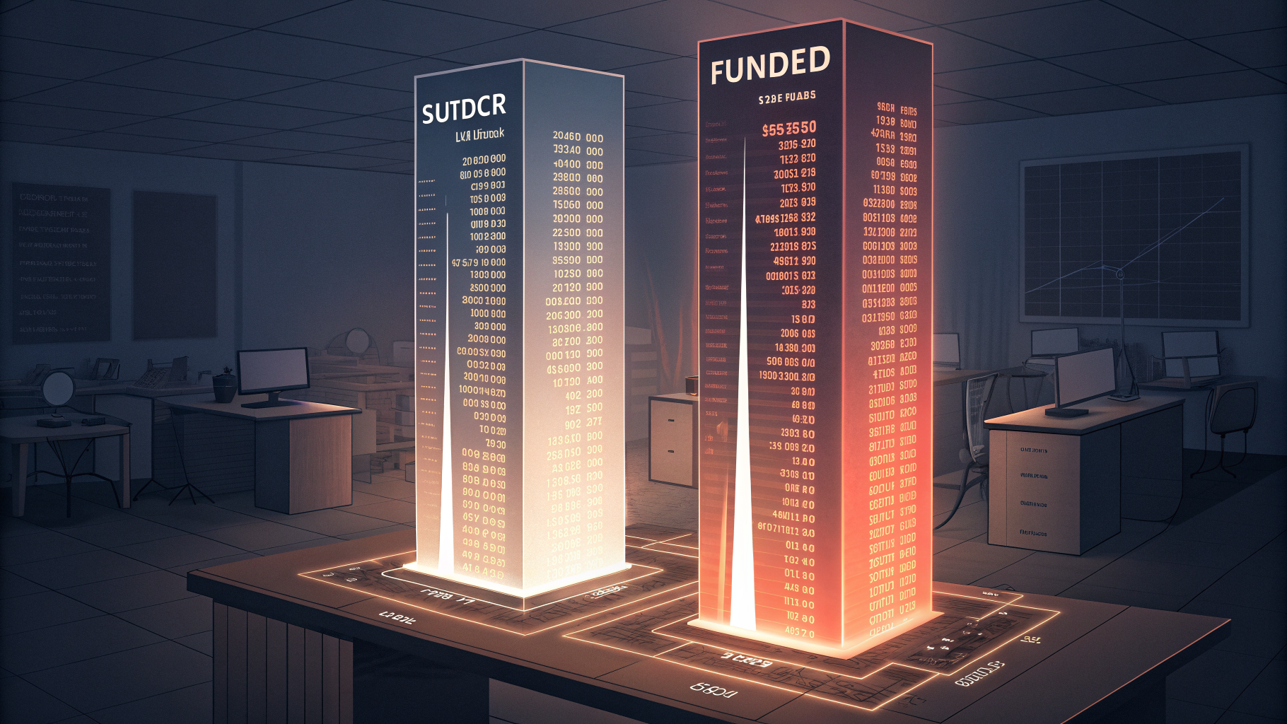 Two contrasting streams of light representing funded versus neglected budget categories