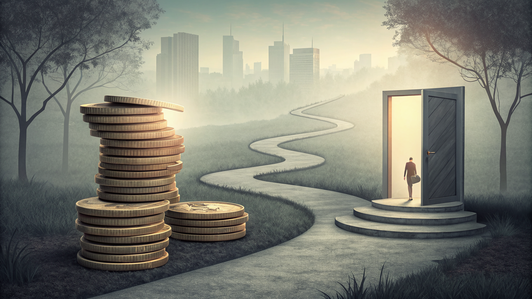 Two paths, one long and coin-lined, one short and book-lined, converging on the same doorway