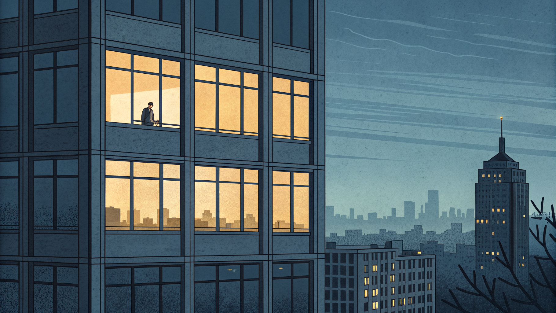 A single lit window stands out in a dark office building grid, symbolizing one accountable team