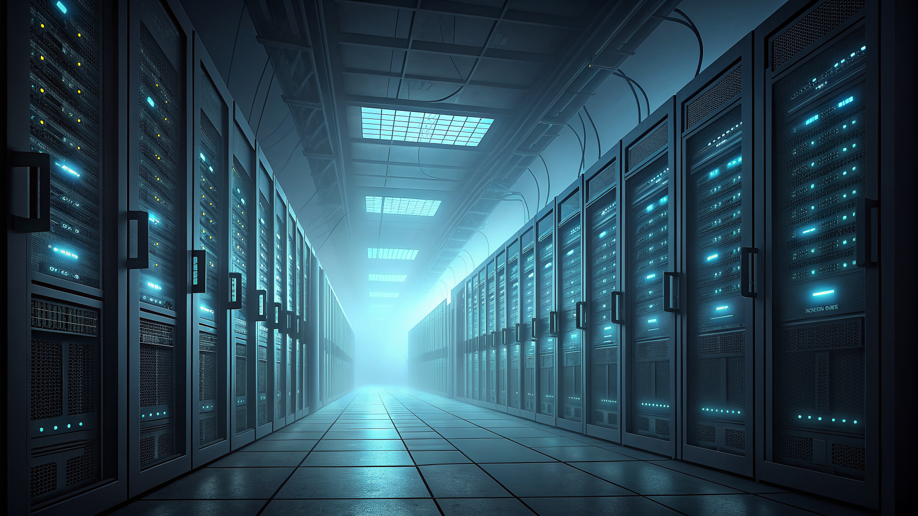 Server racks half lit and half shrouded in fog, representing incomplete cloud security configuration rollout
