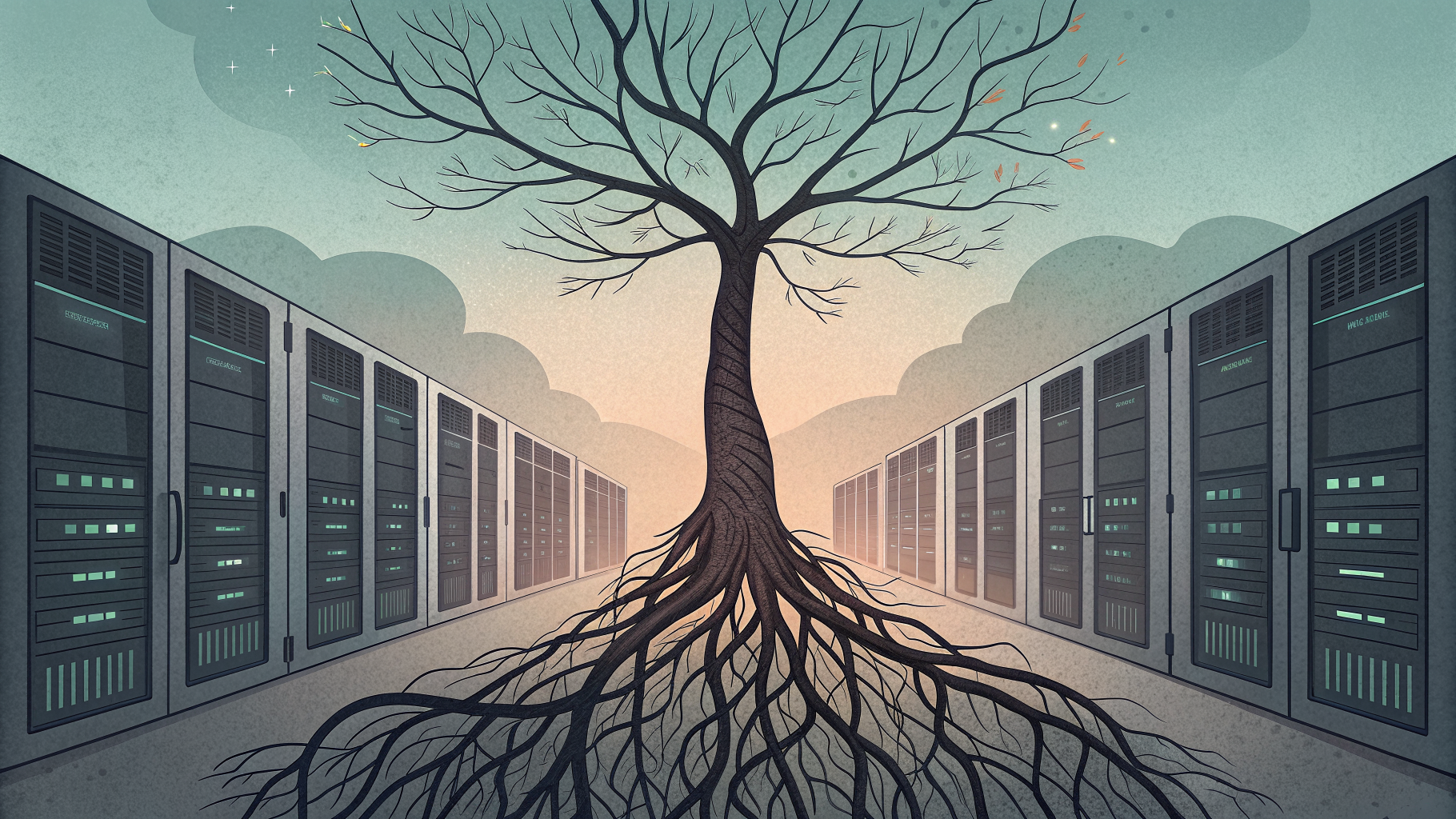 Abstract illustration of one central pathway branching into several connections that go dark in sequence