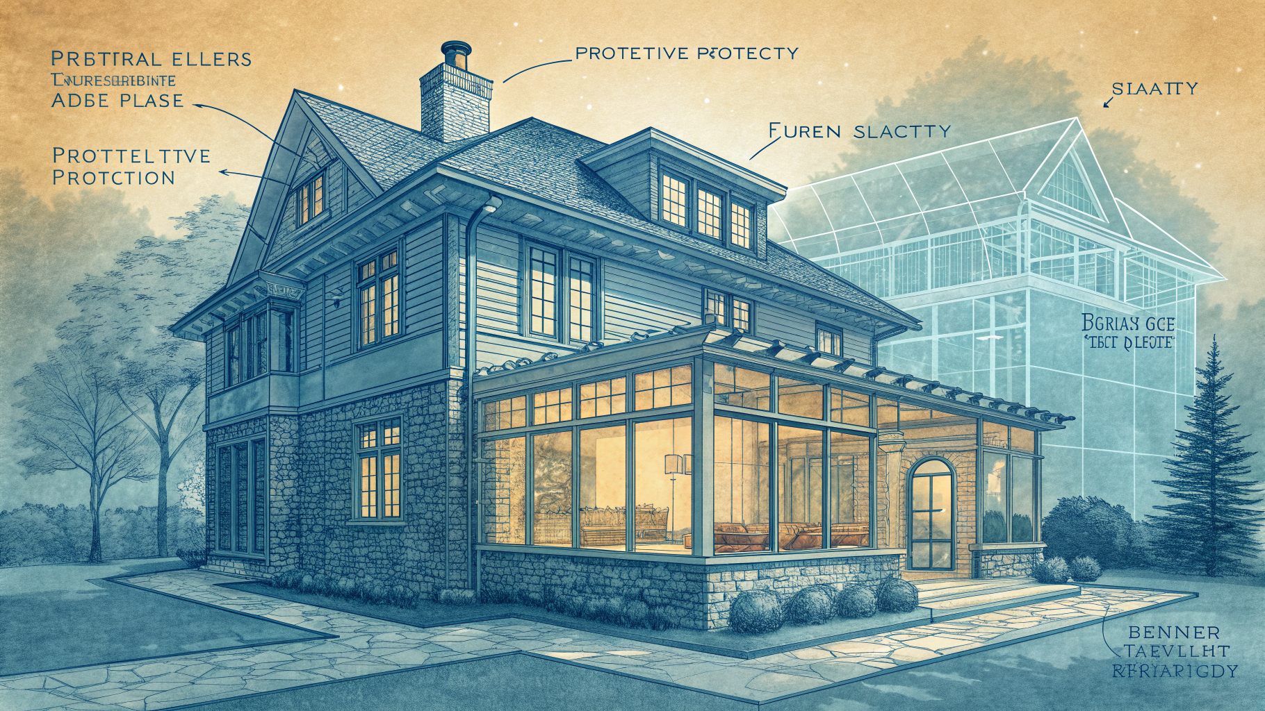 Blueprint illustration contrasting protective structure built into a foundation versus bolted on afterward