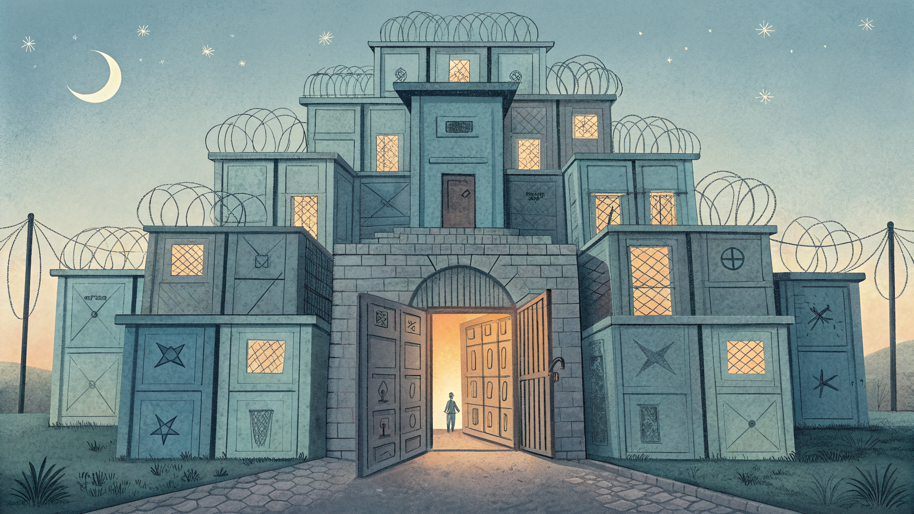 Layered translucent gates of varying sizes, some open and some sealed, symbolizing tiered access governance