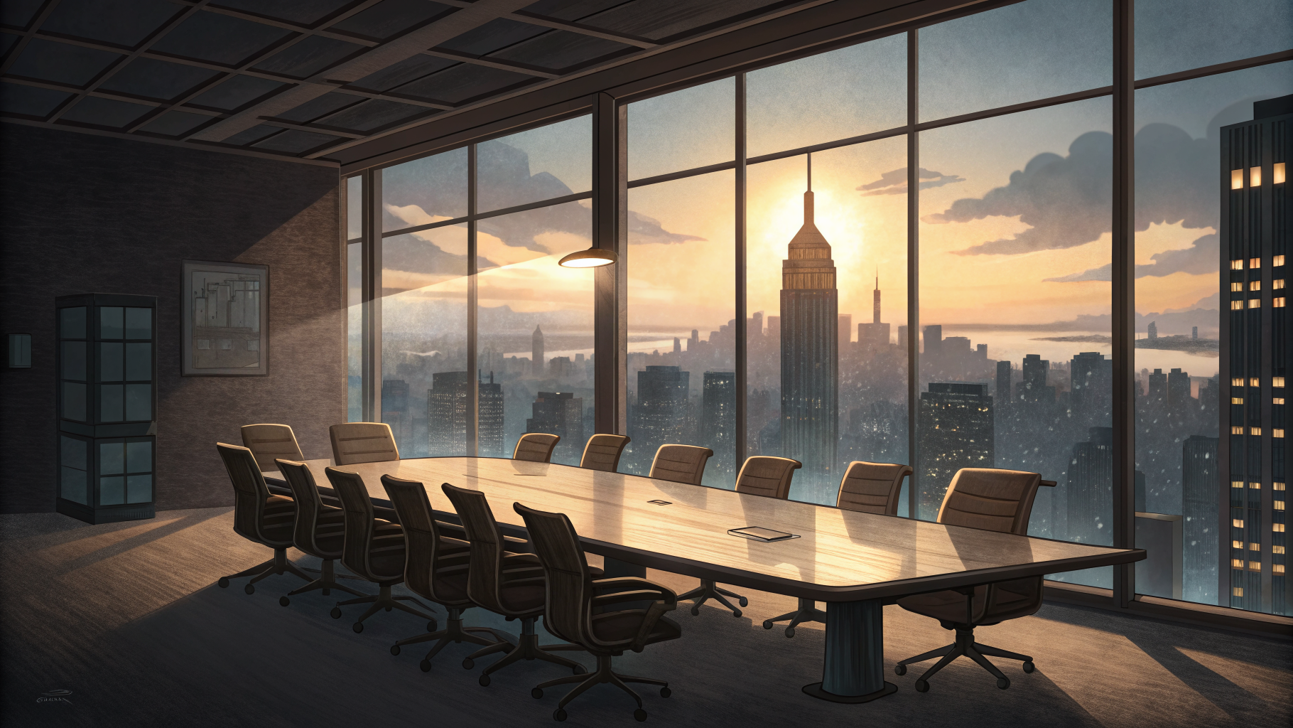 Empty boardroom table with light on one chair, symbolizing accountability in cybersecurity oversight